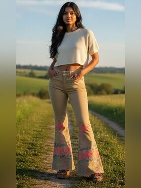 L & B Southwest Tribal Flare Painted Pants Women's Size 6/ 28 X 32